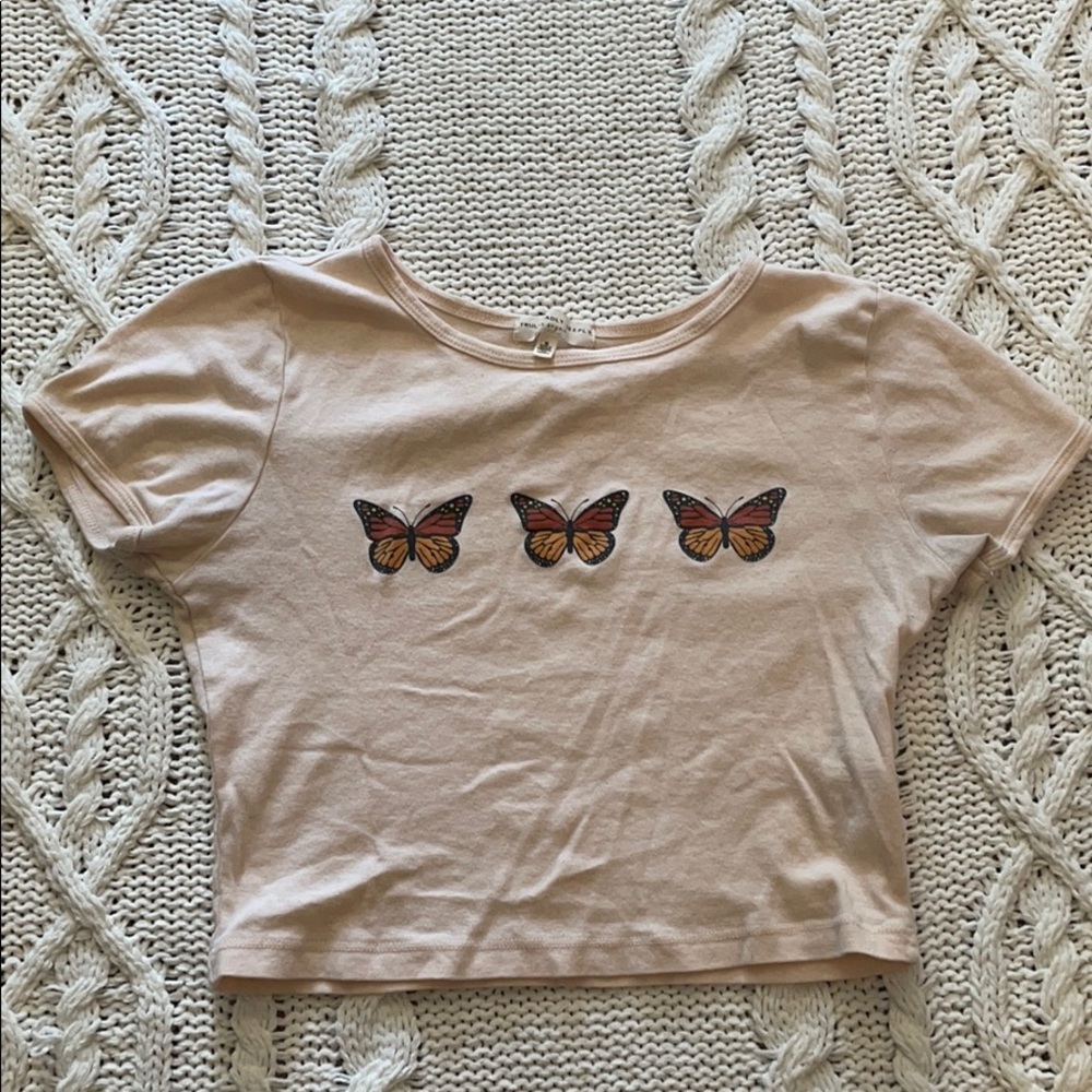 Urban Outfitters Cream Crop Top with Butterfly Design